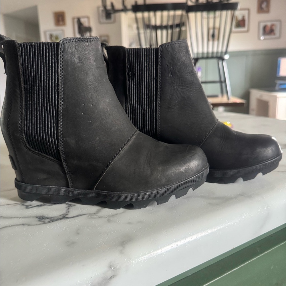 Sorel Black Ankle Boots with Wedge Heel